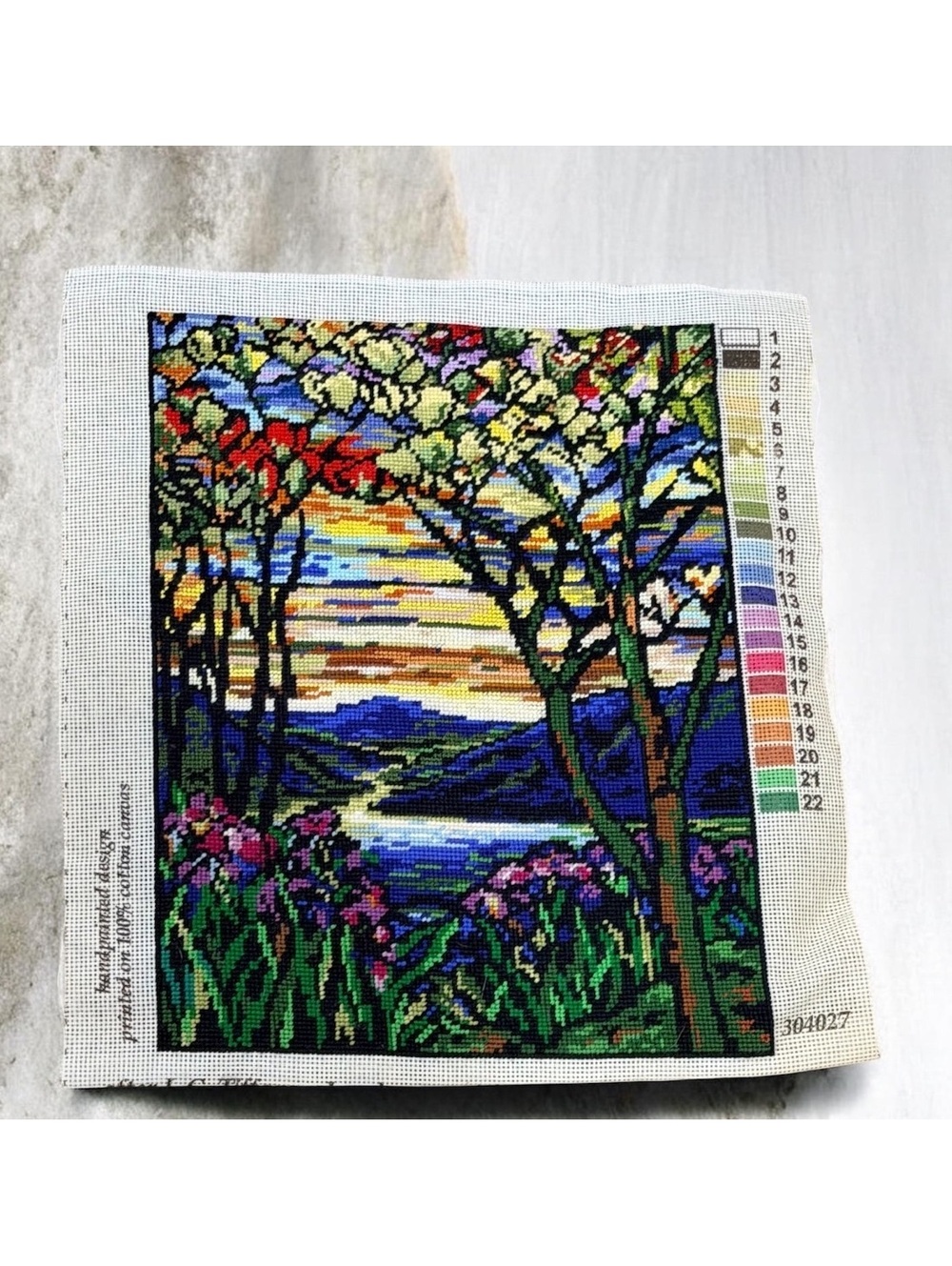 Primitives by Kathy Handcrafted Tapestry Landscape with Iris and Flowering Magnó